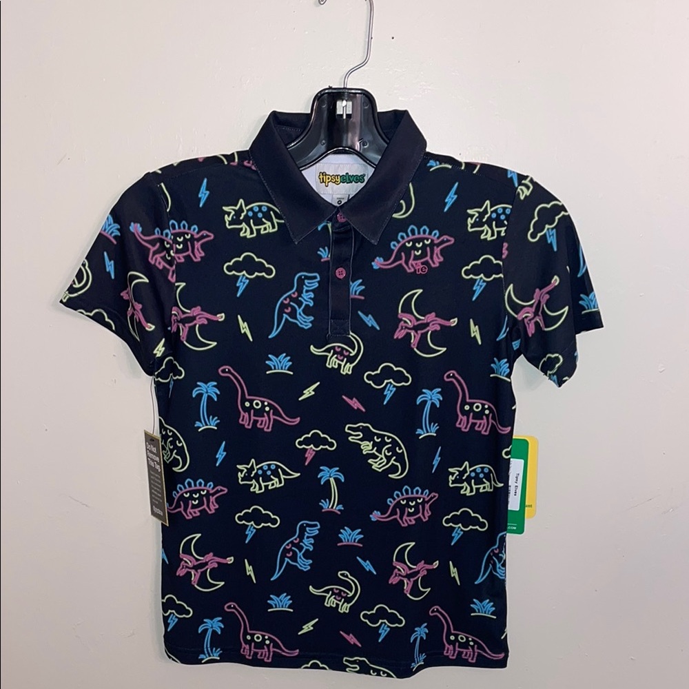Tipsy Elves Black and Pink Dinosaur Polo